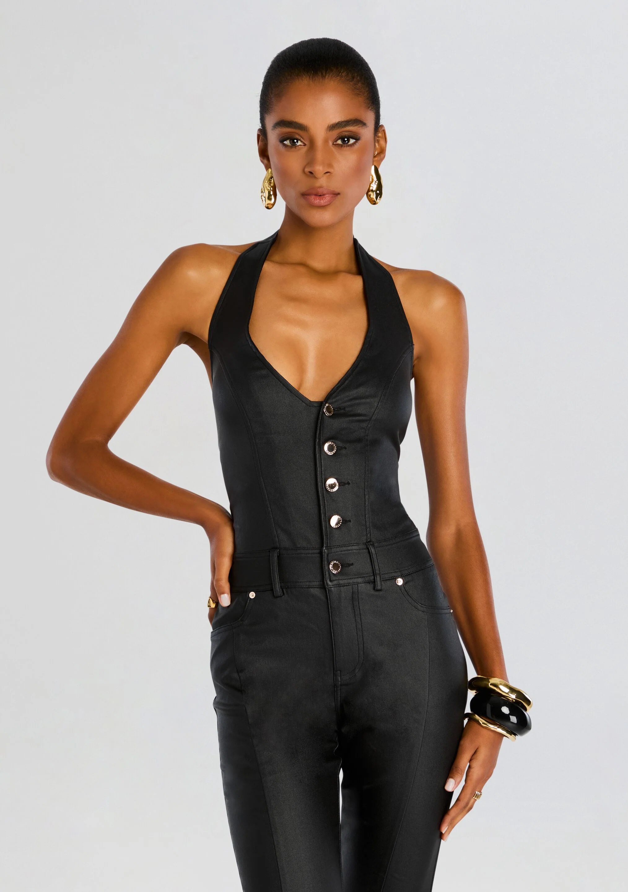 Cynthia Coated Denim Jumpsuit - Image 5