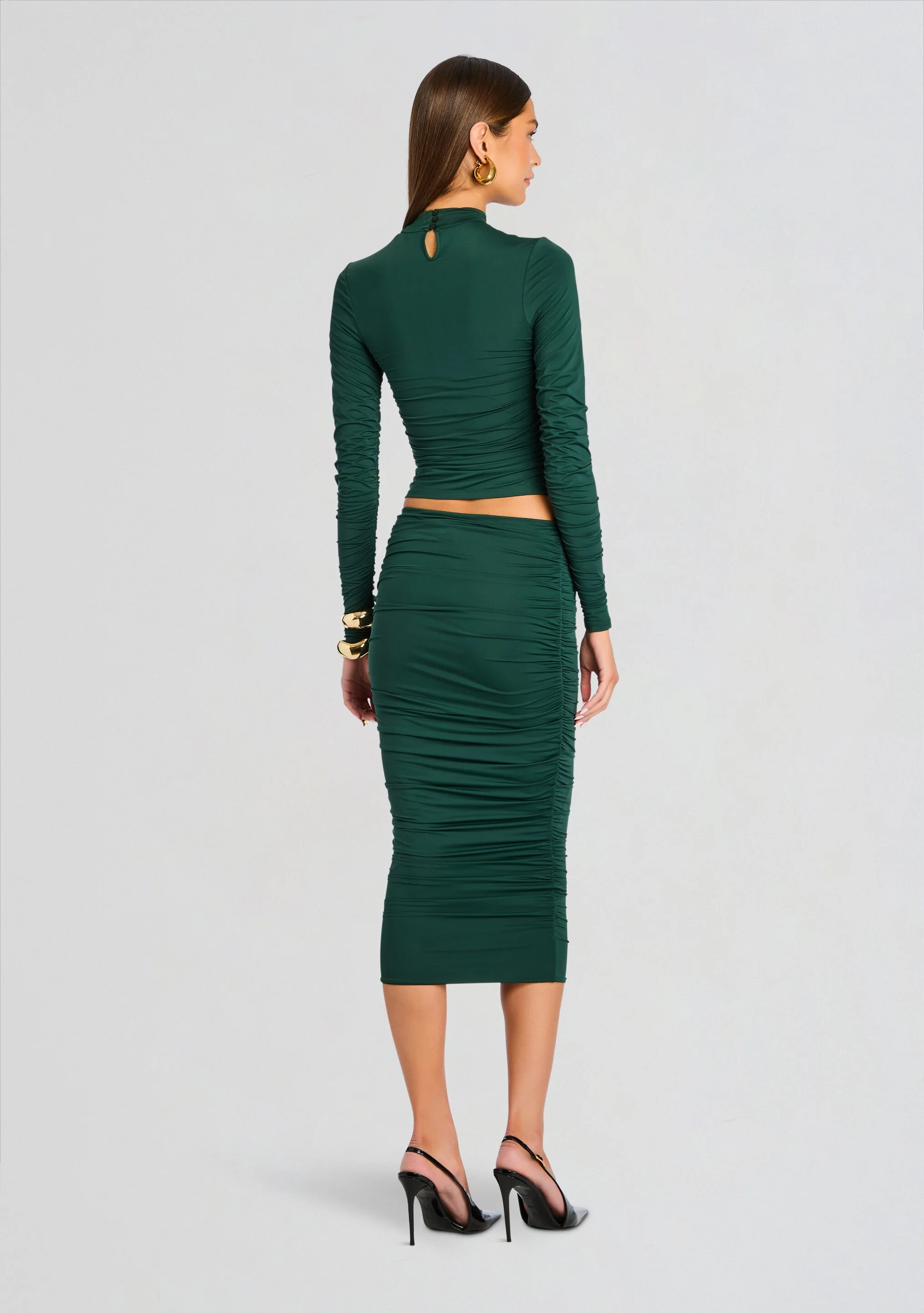 Darcy Mid Rise Ruched Midi Skirt - Image 4