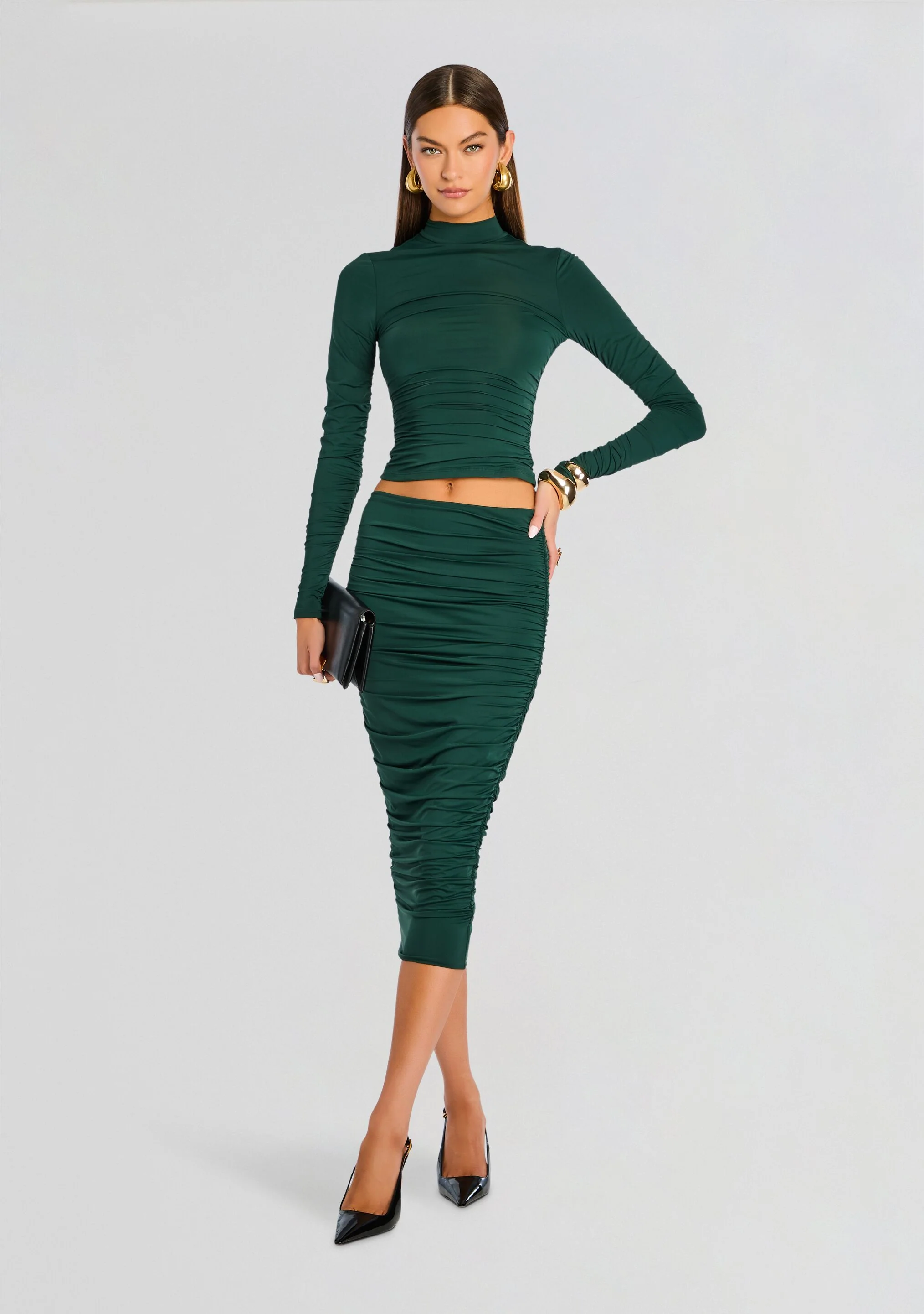 Darcy Mid Rise Ruched Midi Skirt - Image 5
