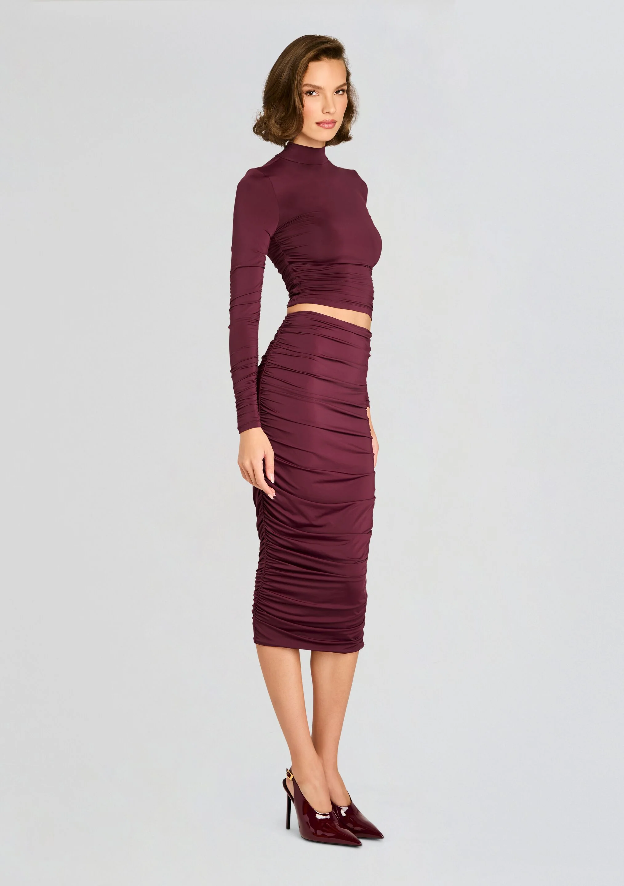 Darcy Mid Rise Ruched Midi Skirt - Image 3