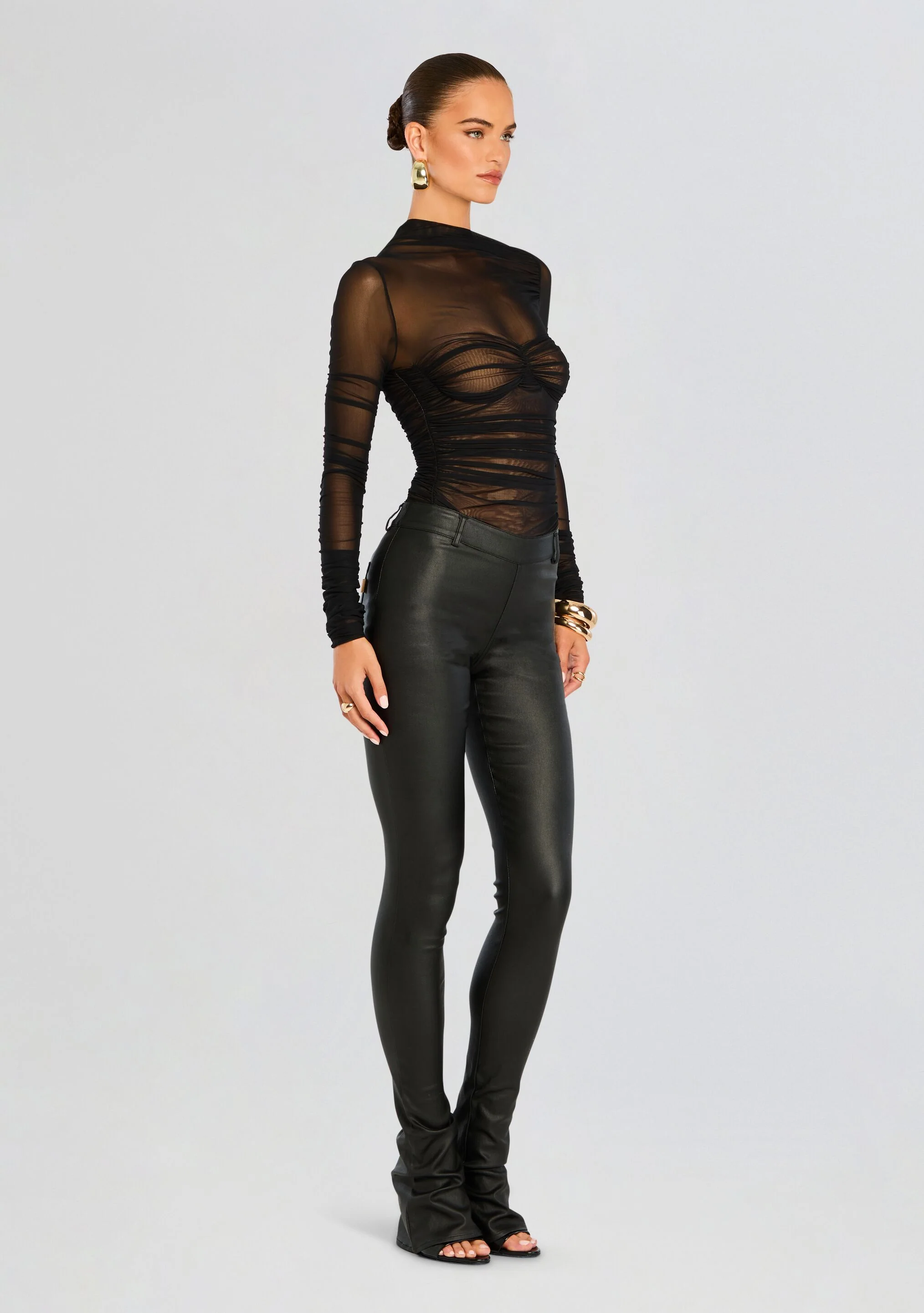 Mila Ruched Bodysuit with Asymetric Neck - Image 3
