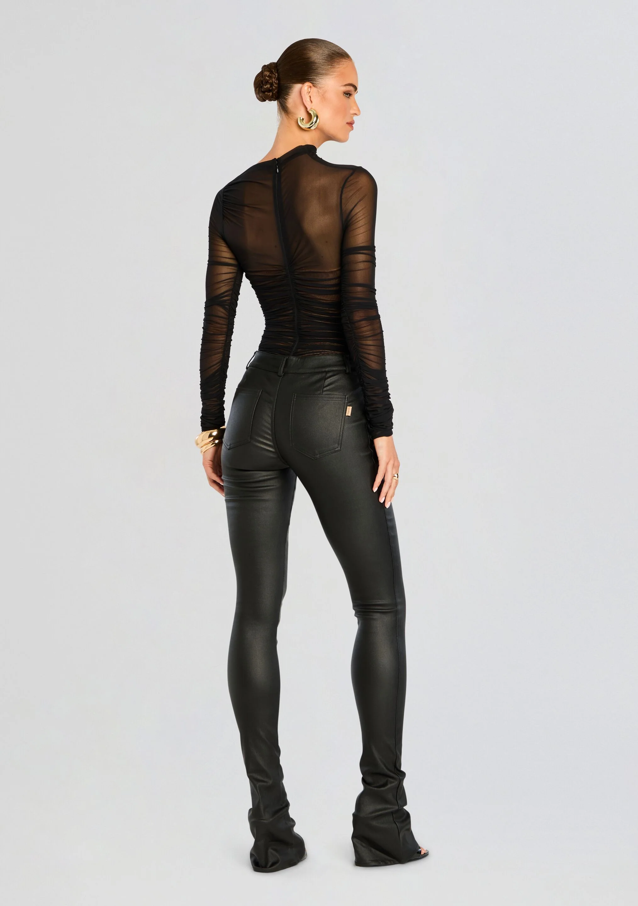 Mila Ruched Bodysuit with Asymetric Neck - Image 4