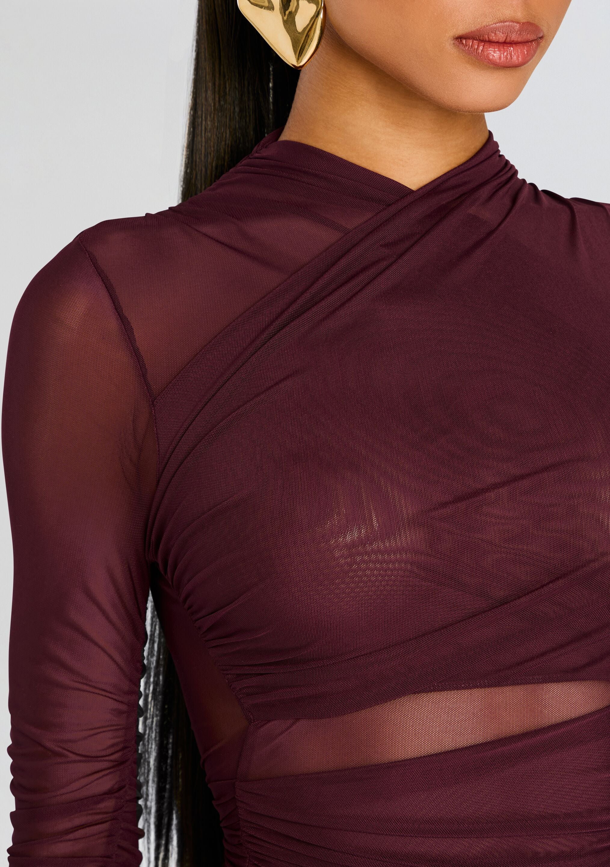 Moxey Ruched Mesh Mini Dress - Image 2