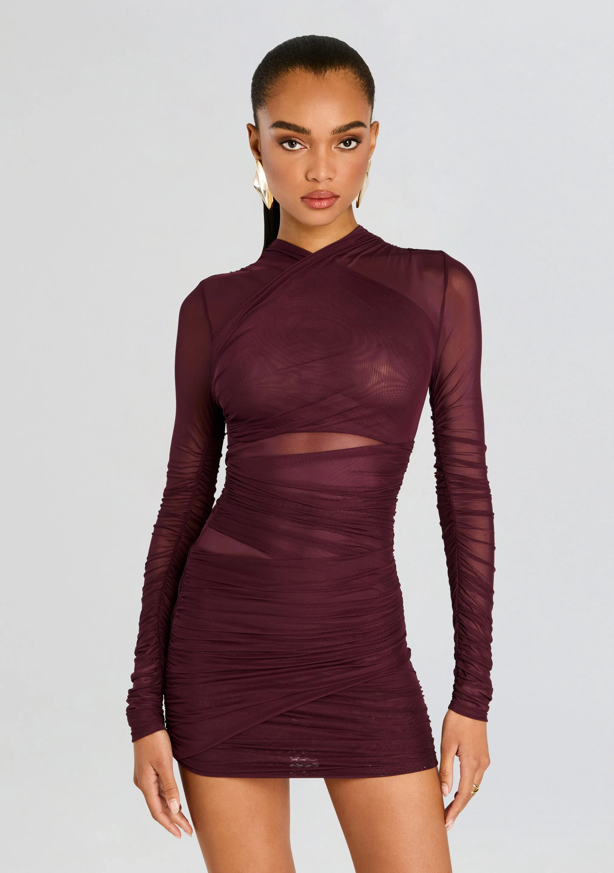 Moxey Ruched Mesh Mini Dress - Image 5