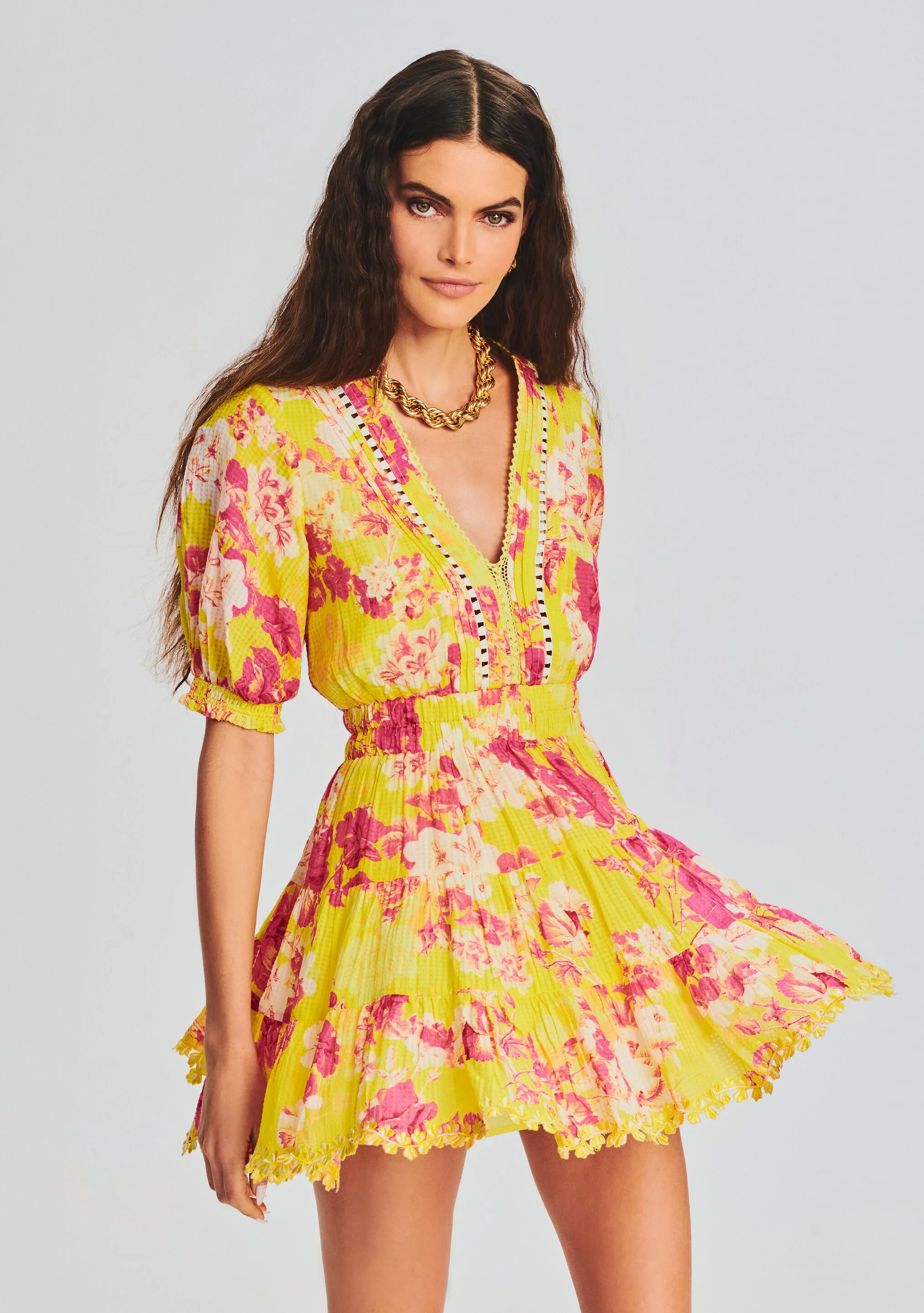 Auril Yellow Short Dress - Image 5