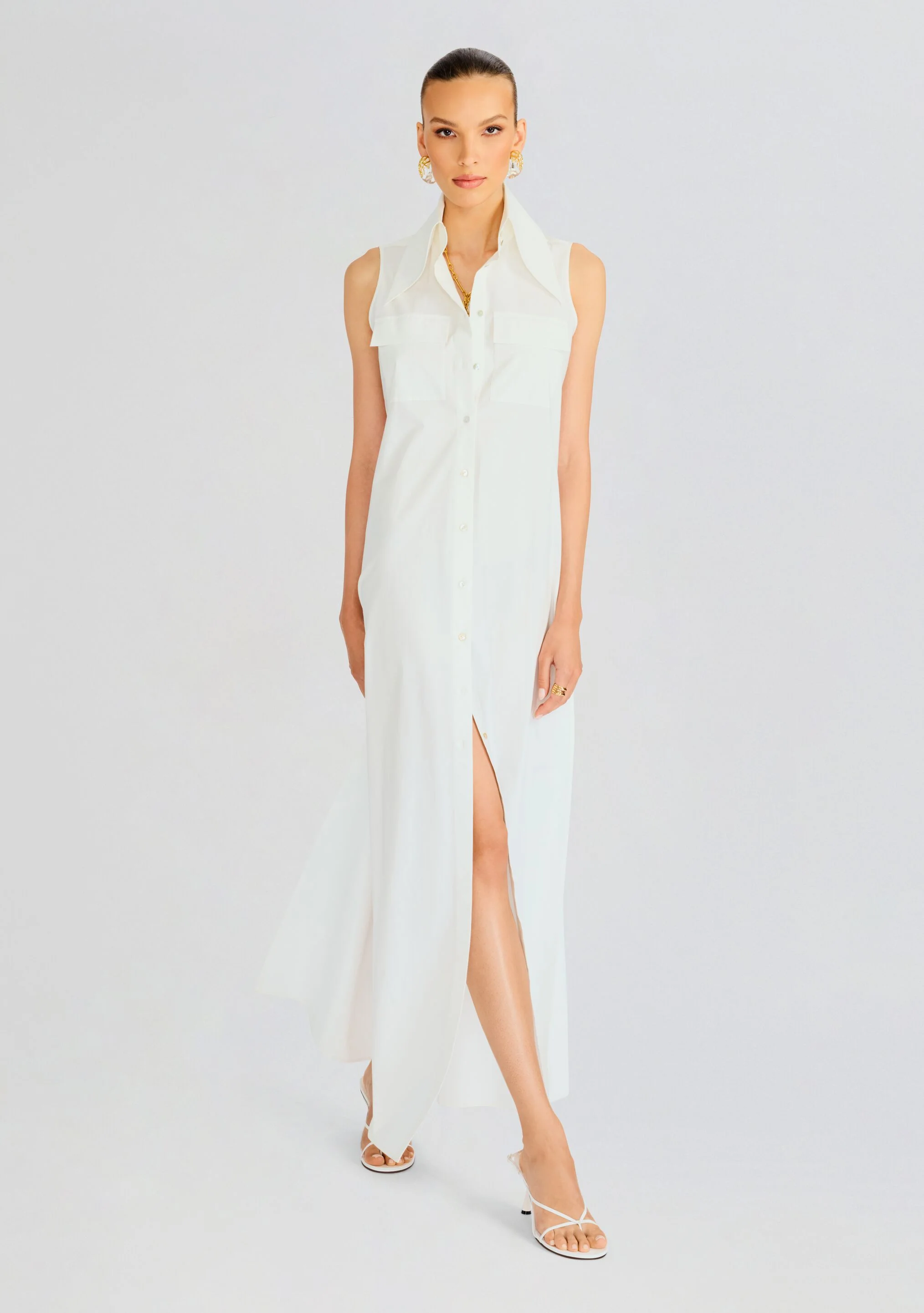 Sleeveless Floor Length Shirt Dress
