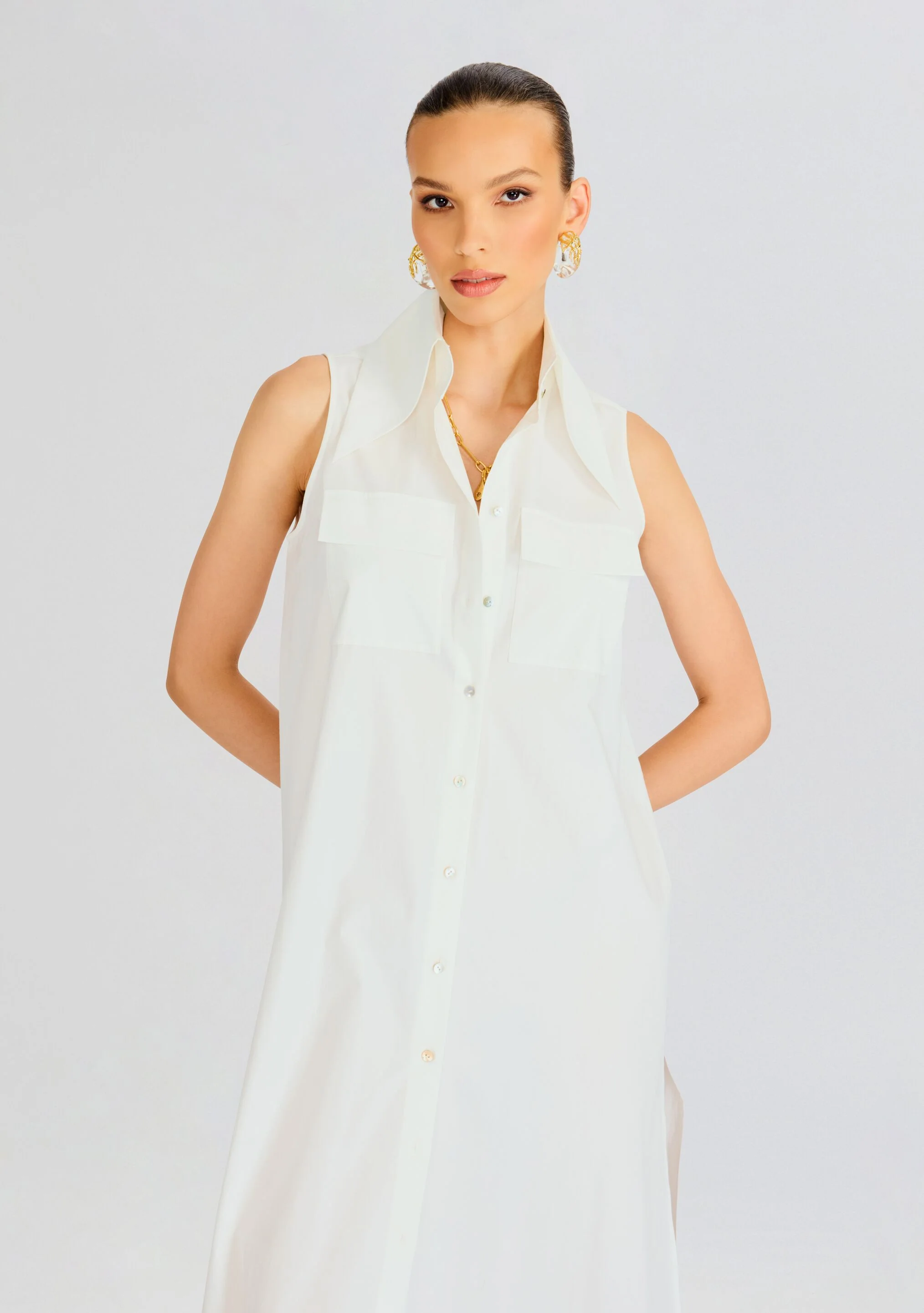 Sleeveless Floor Length Shirt Dress - Image 2