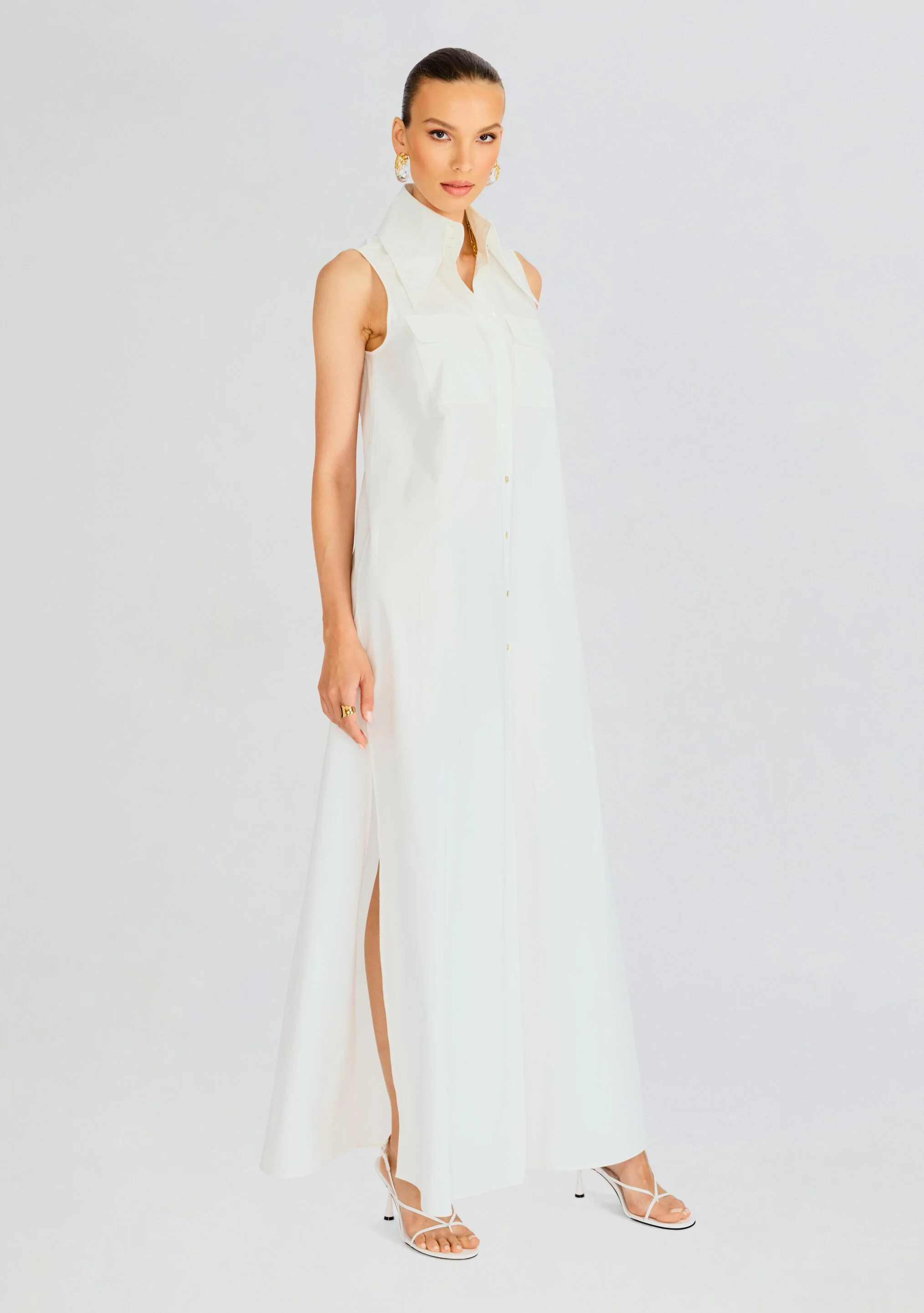 Sleeveless Floor Length Shirt Dress - Image 3