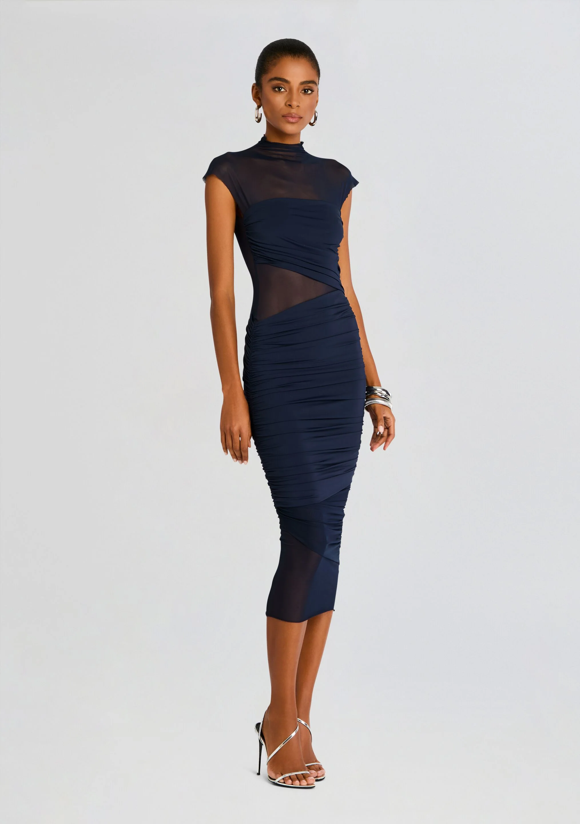 Tabitha Mesh Ruched Midi Dress - Image 3
